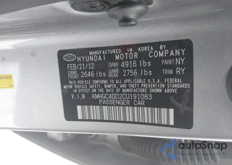 2012 Hyundai Genesis 3.8 z USA, uszkodzony, nr VIN KMHGC4DD2CU191083